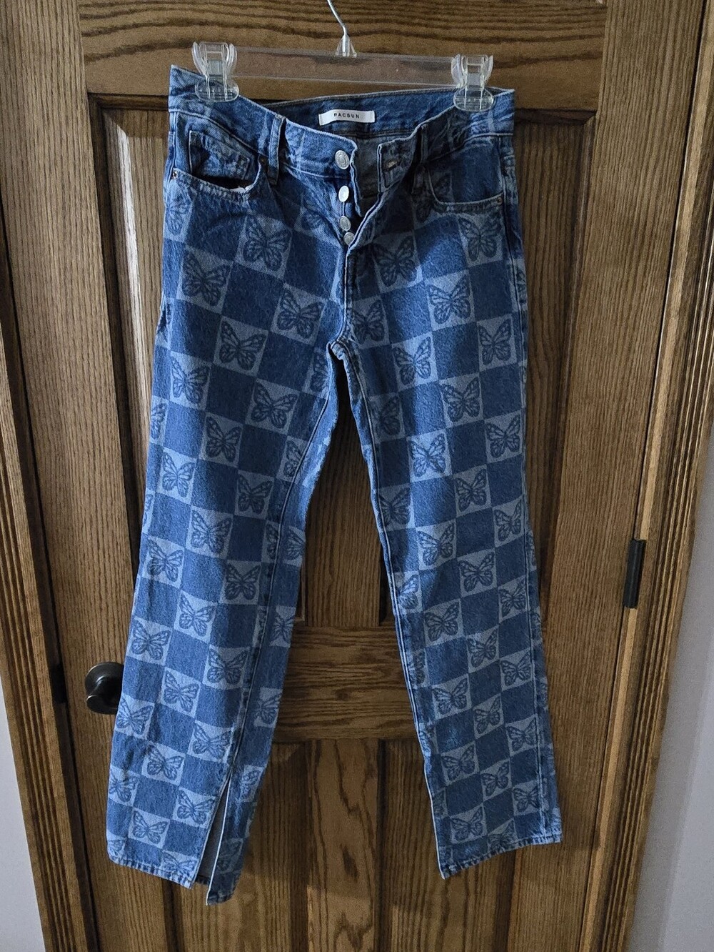PacSun Blue Butterfly-Print Wide Leg Jeans